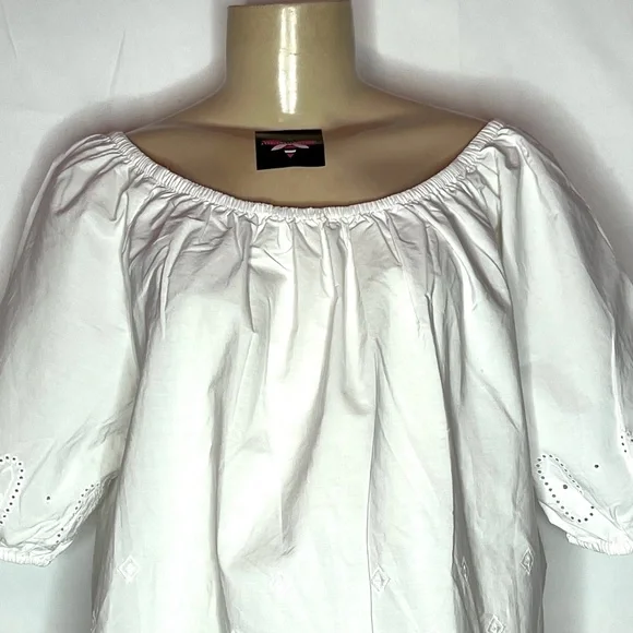 LOFT WHITE EYELET TRIM COTTON PEASANT BLOUSE SIZE MED - Picture 2 of 3